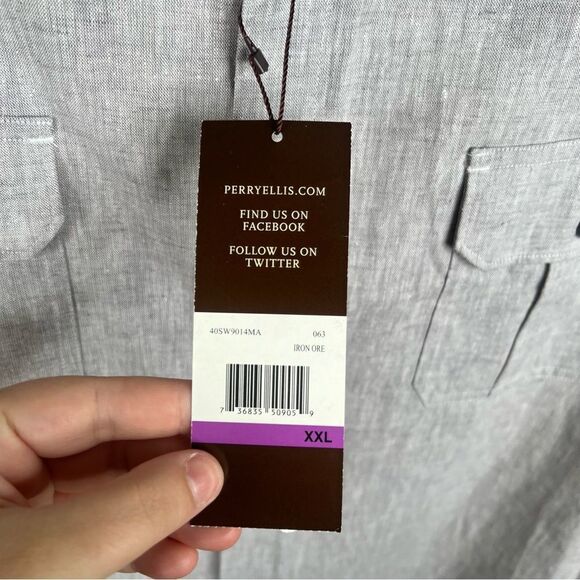 Sz XXL Perry Ellis Linen Cotton Blend Short Sleeve Button Up shirt $79 MSRP NWT - Picture 9 of 11